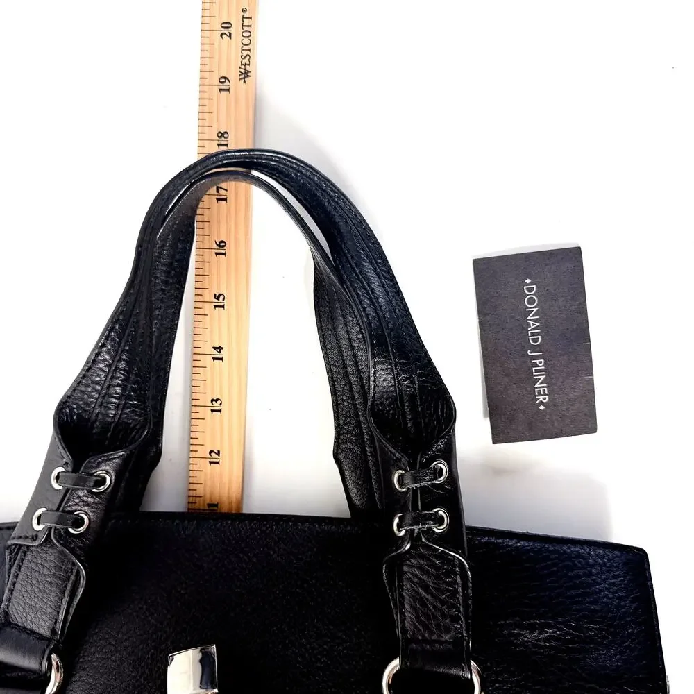Donald J Pliner Couture Black Grained Leather Shoulder Bag Purse Lock & Key NEW